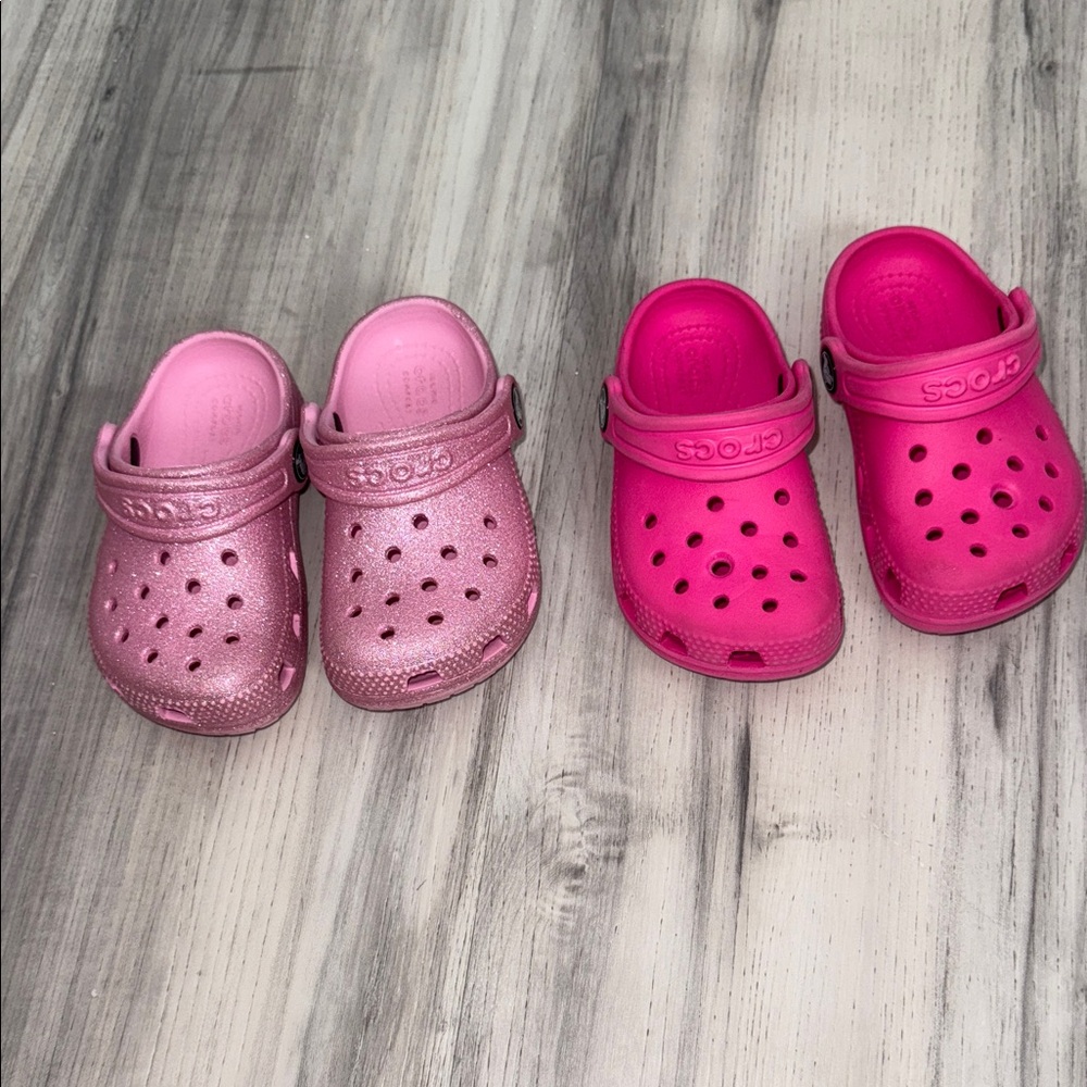 CROCS Kids Light Pink and Fuchsia Clogs